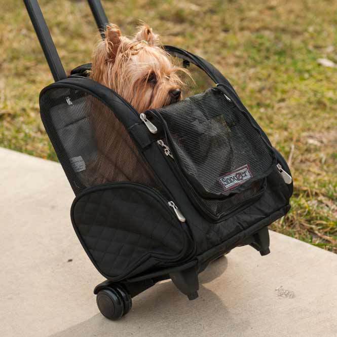 Travel Dog Carrier - On Wheels Puppy Bag Black, Brown