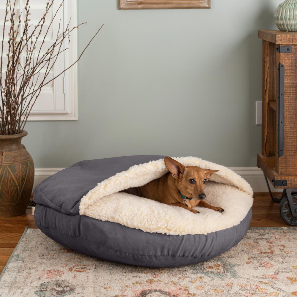 Fleecy Pet Cave Round Soft Bed for Small Dog or Cat with Removable Top 25 inches 