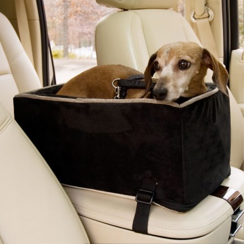 Luxury Console Dog Car Seat with Microfiber - Black Herringbone