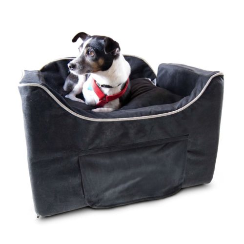 Luxury Lookout II Dog Car Seat with Microsuede - Black Herringbone