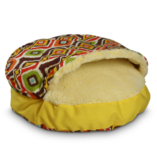 Luxury Cozy Cave® Dog Bed - Mesa Chocolate Yellow Sidewall