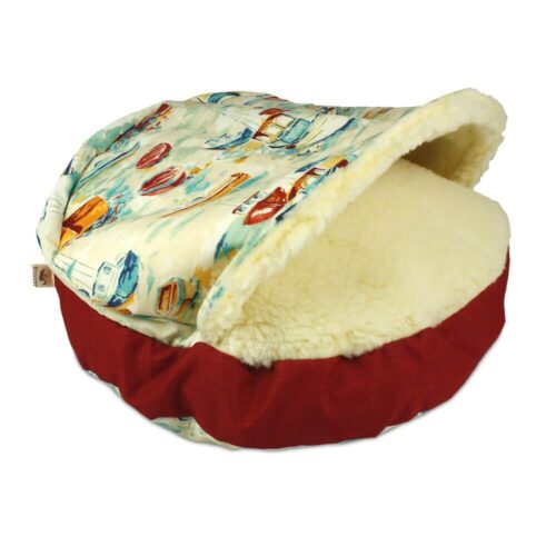 Luxury Cozy Cave® Dog Bed - Spinaker Red Rave Cherry Sidewall