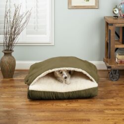 Luxury Cozy Cave® Square Dog Bed - Olive Micro