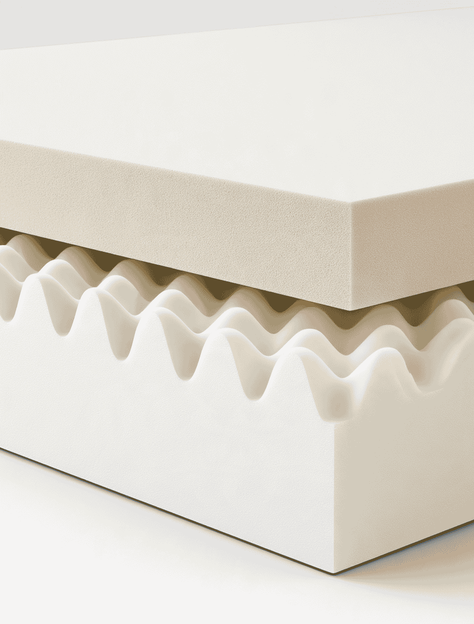 Cutaway of the Snoozer orthopedic mattress showing the memory foam comfort layer above the convoluted support foam base